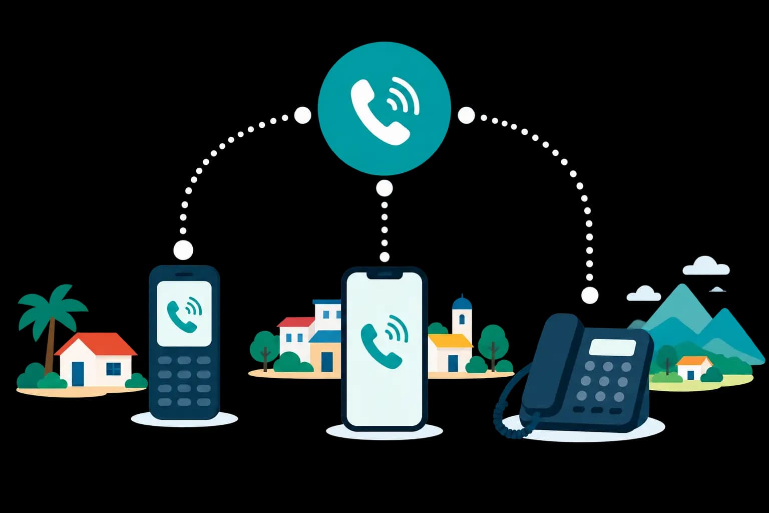 A feature phone, a smartphone and a landline all connected to Pindo